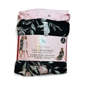 NWT sz M Flora Nikrooz 2-Pack Floral Sleep Dress - Black and Pink